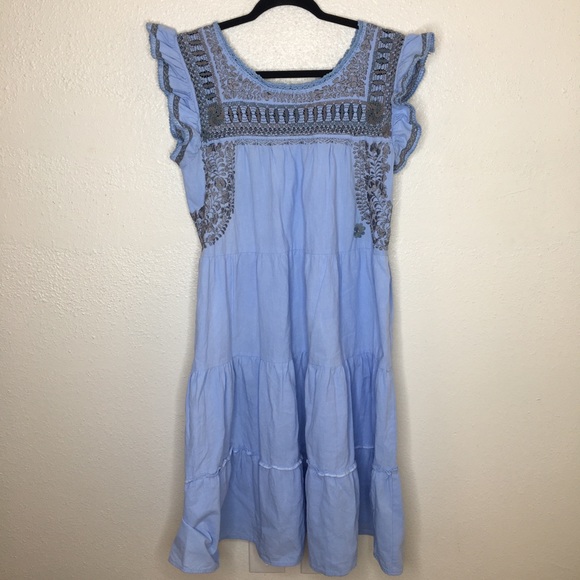Margarita Mercantile Teresa Deshilado Dress | Light Blue with Gray Silk S - Picture 2 of 8